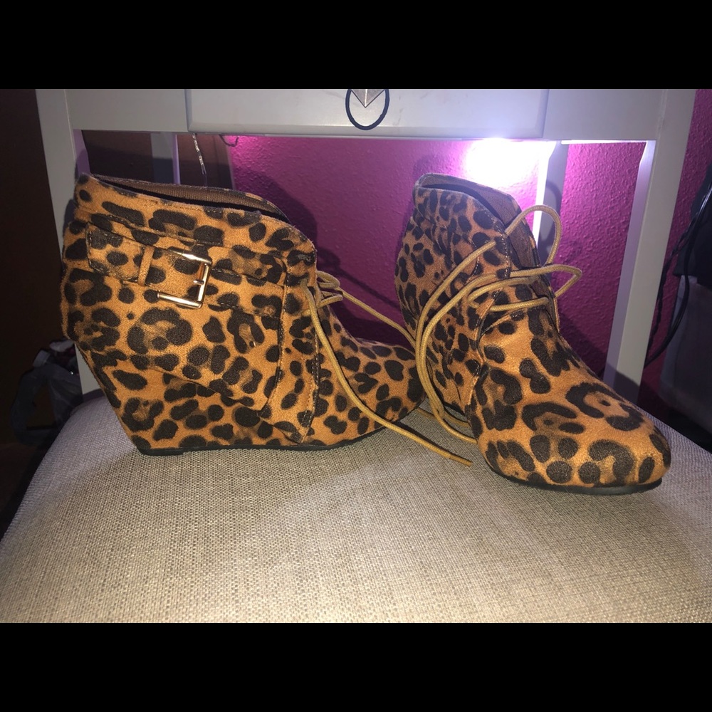 Leopard wedge booties